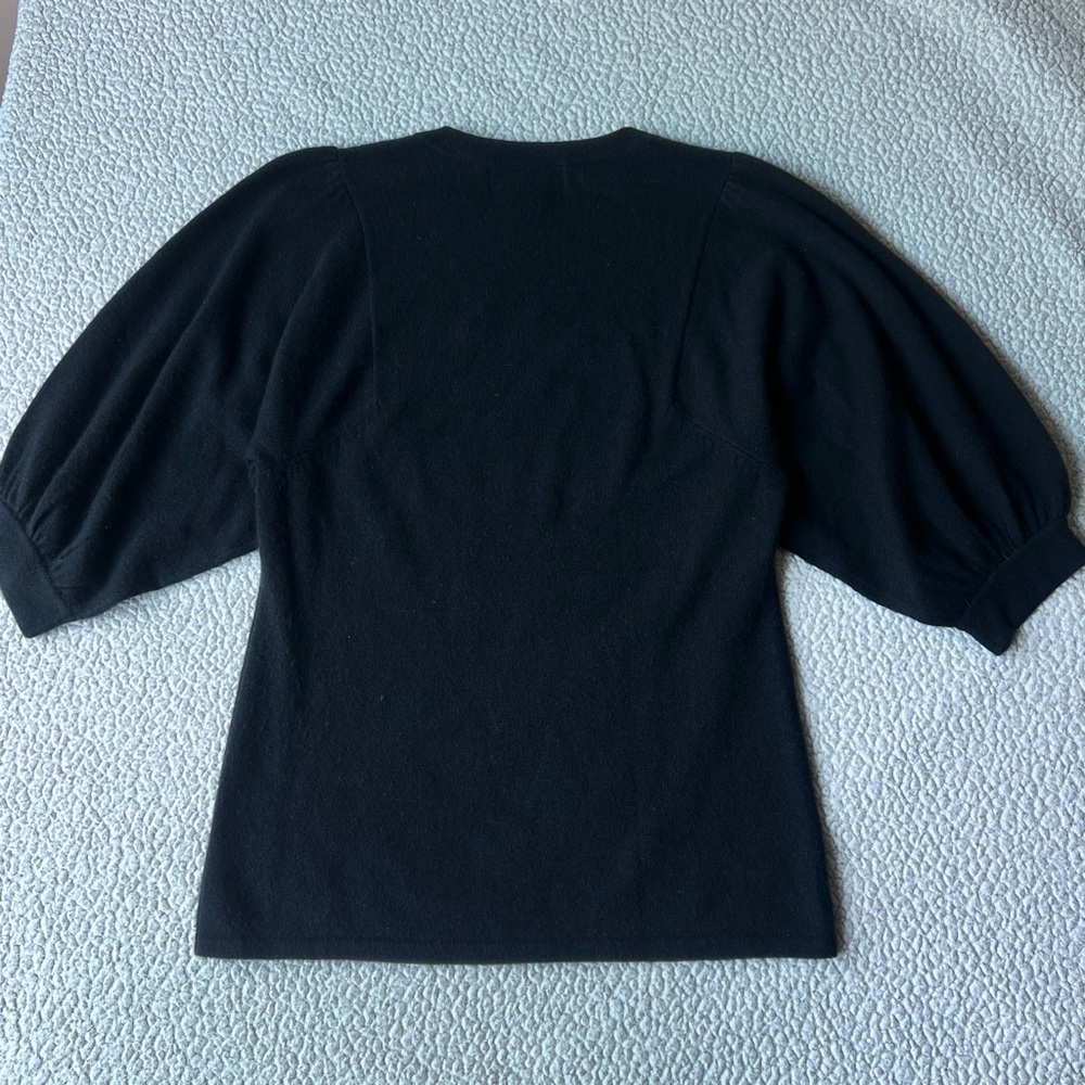 By Artisan 100% Cashmere Puff Short Sleeve Knit Top Black Elegant Soft Medium - Picture 3 of 3